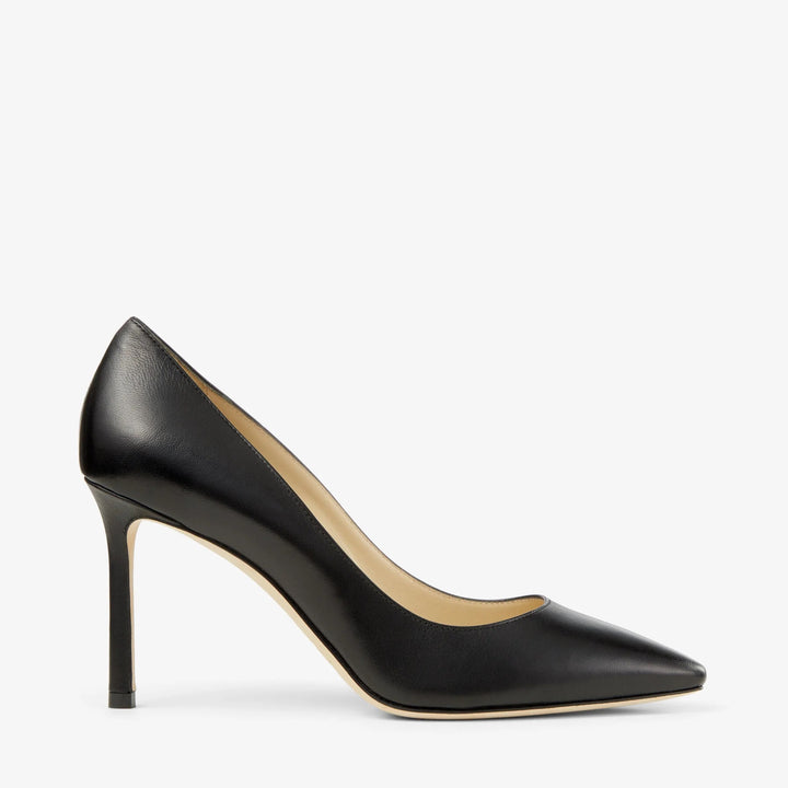 JIMMY CHOO ROMY BLACK KID LEATHER POINTED TOE PUMPS
