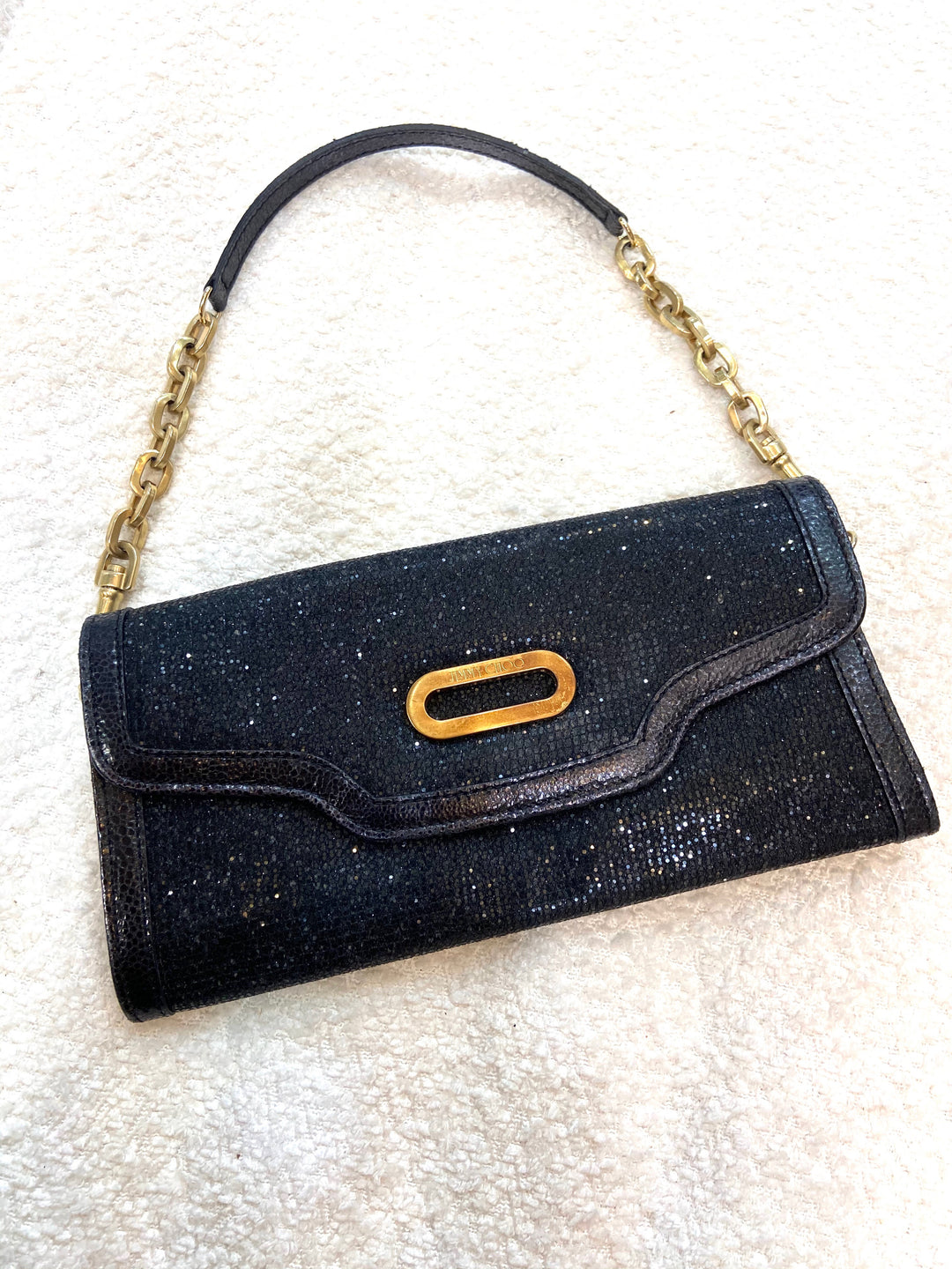 JIMMY CHOO TOP HANDLE GLITTER CLUTCH BAG