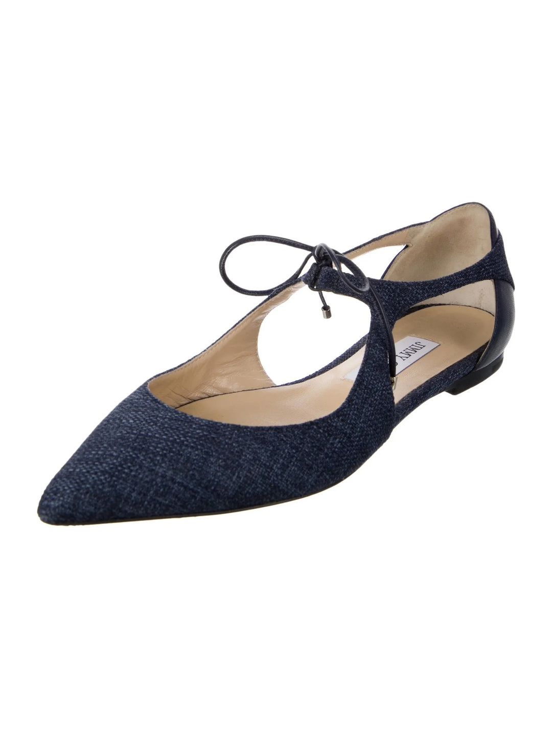 JIMMY CHOO VANESSA TWEED STRAP LACED BALLET FLATS