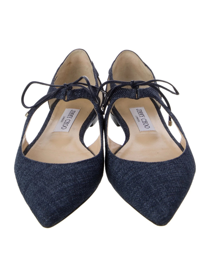 JIMMY CHOO VANESSA TWEED STRAP LACED BALLET FLATS