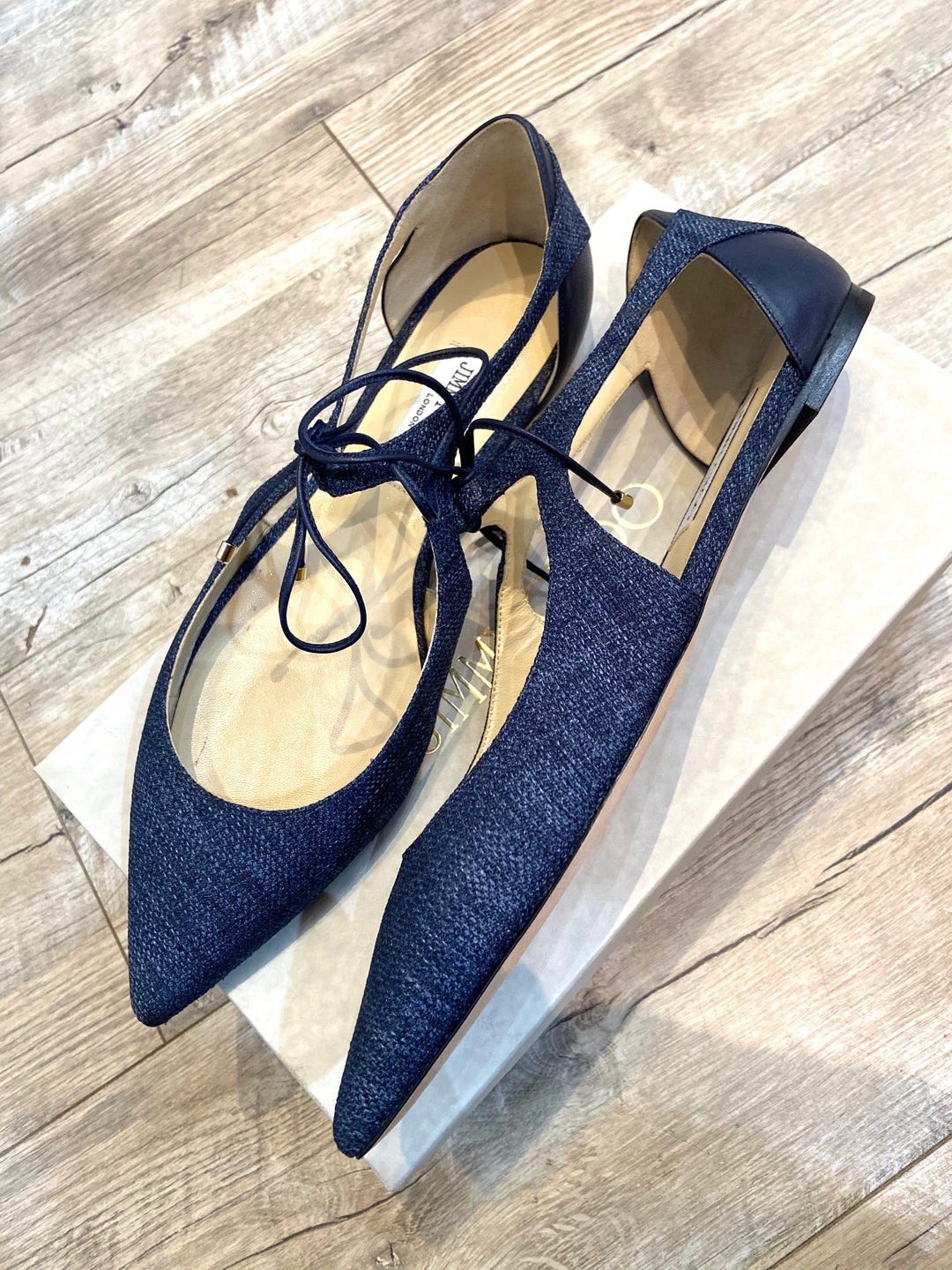 JIMMY CHOO VANESSA TWEED STRAP LACED BALLET FLATS