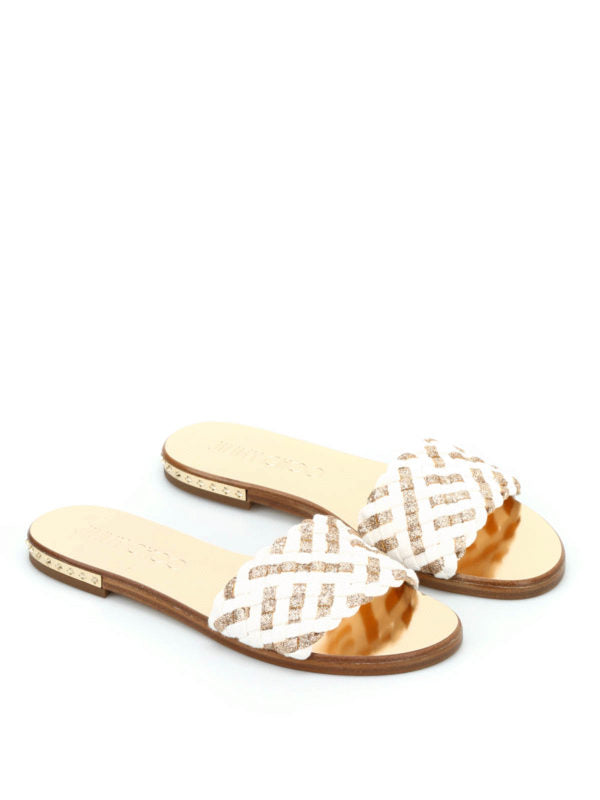 JIMMY CHOO WEAVE GLITTER FLAT MULES SANDALS