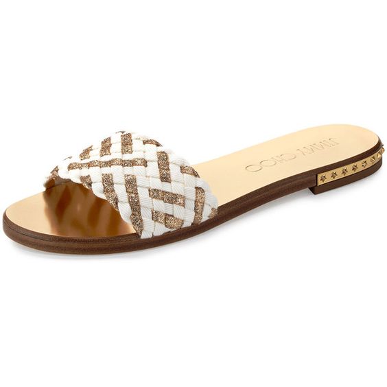 JIMMY CHOO WEAVE GLITTER FLAT MULES SANDALS
