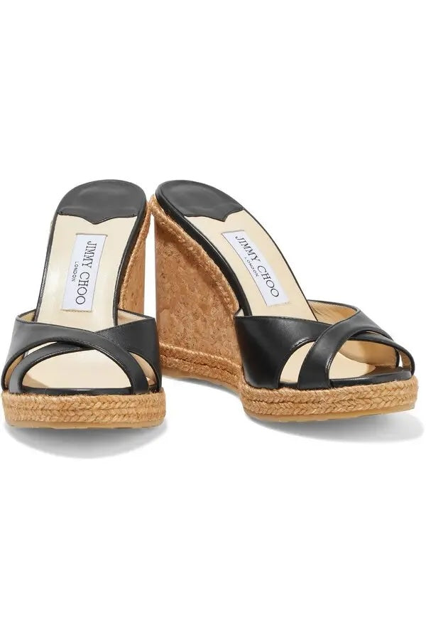 JIMMY CHOO ALMER 105 NAPPA LEATHER WEDGE HEEL MULES
