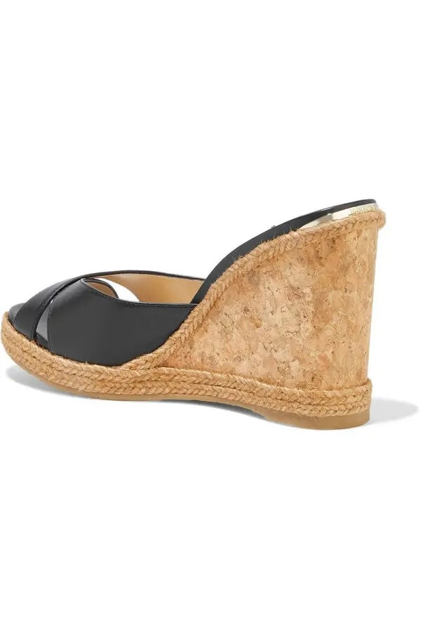 JIMMY CHOO ALMER 105 NAPPA LEATHER WEDGE HEEL MULES