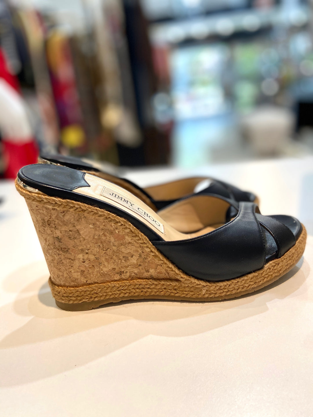JIMMY CHOO ALMER 105 NAPPA LEATHER WEDGE HEEL MULES