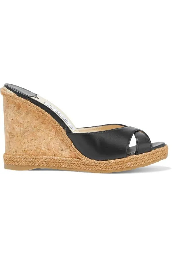 JIMMY CHOO ALMER 105 NAPPA LEATHER WEDGE HEEL MULES
