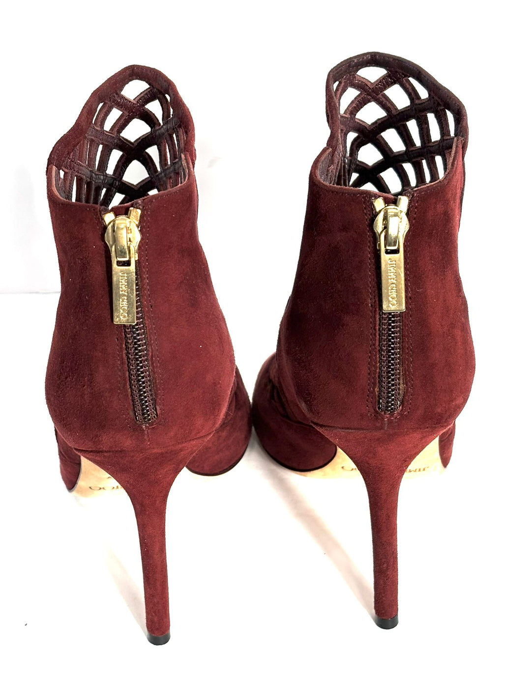 JIMMY CHOO CLARET SUEDE DRIFT HEELS