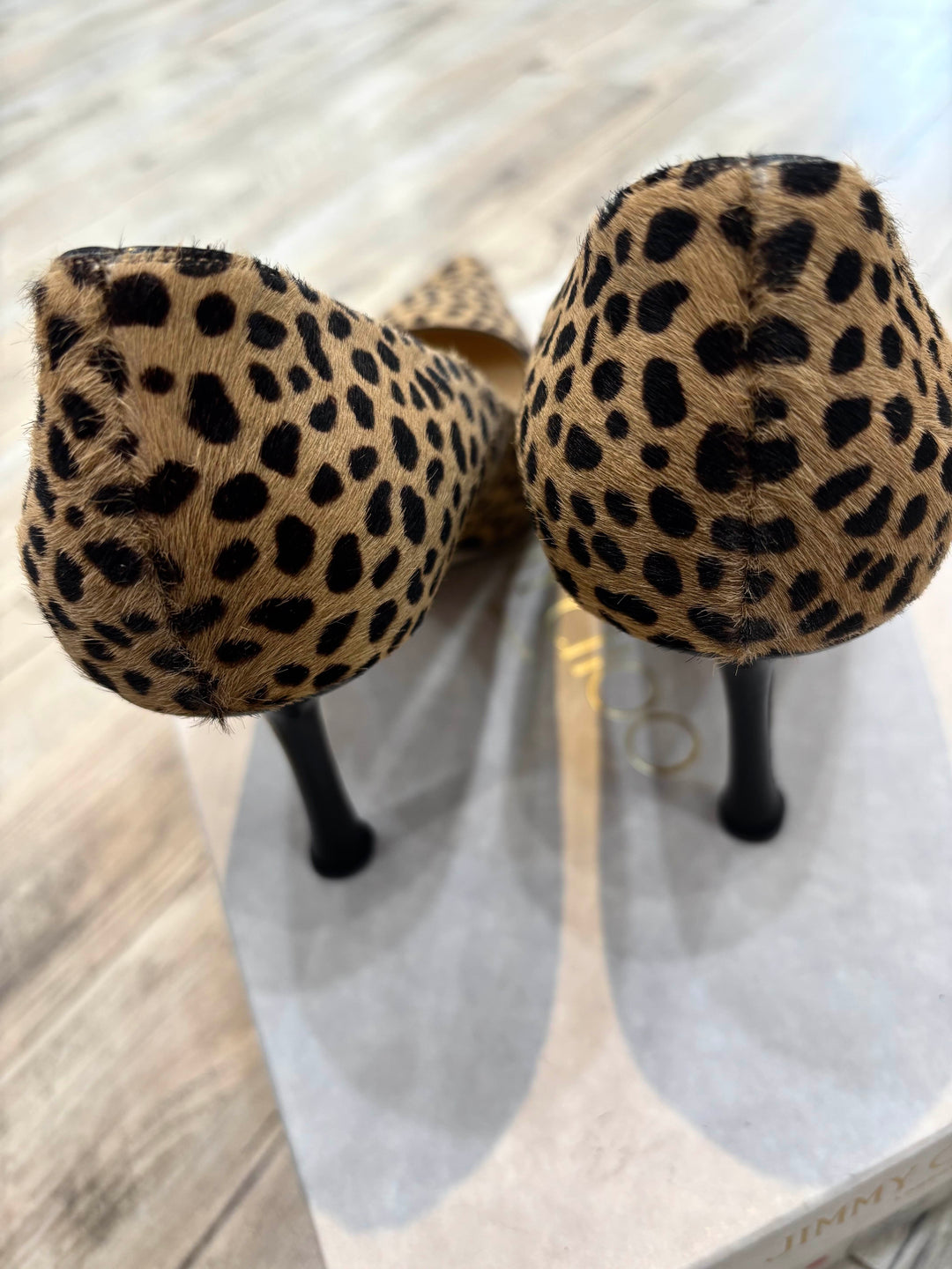 JIMMY CHOO LEOPARD PRINT CALFHAIR POINTED TOE PUMPS