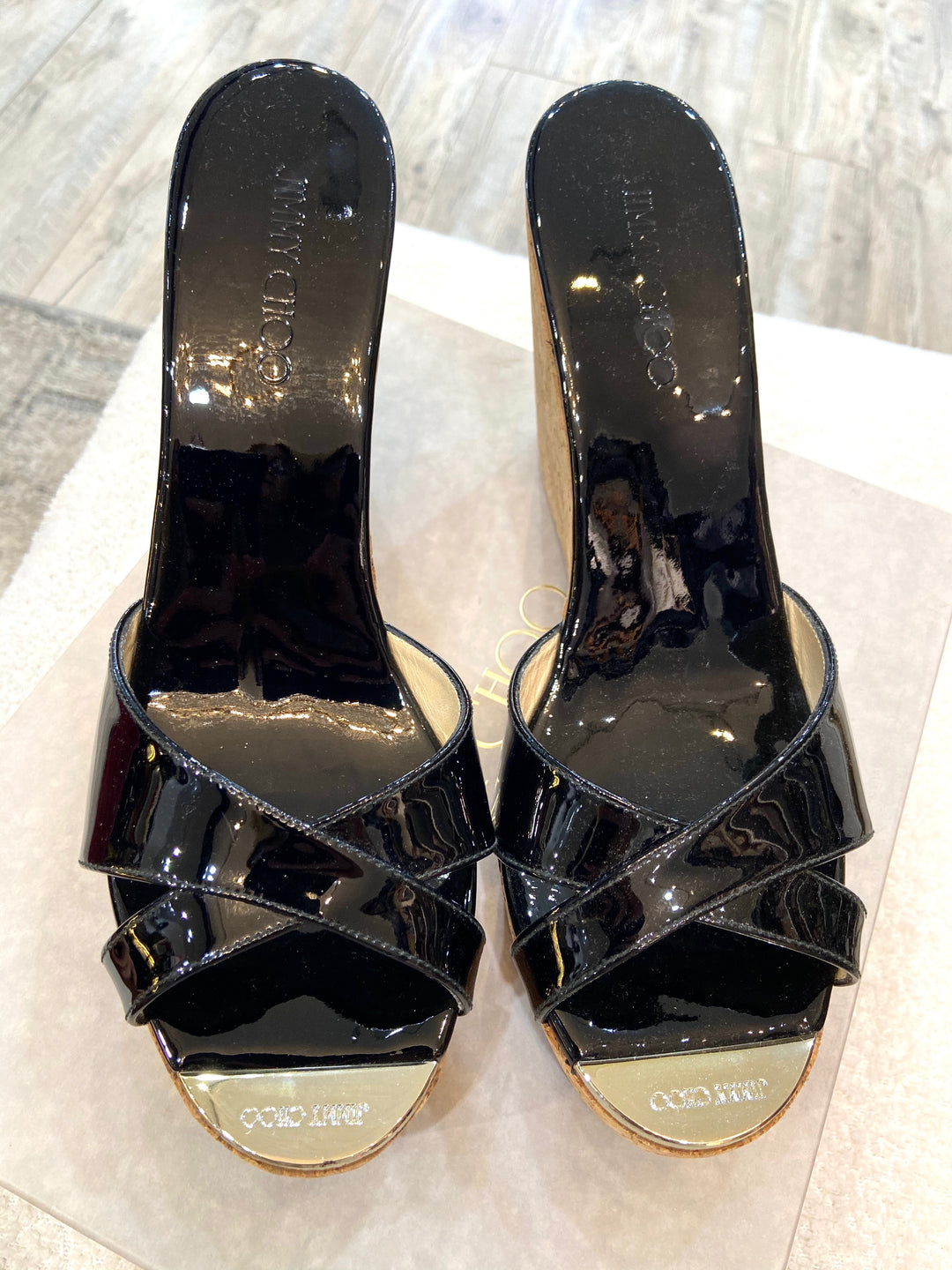 JIMMY CHOO PRIMA CORK WEDGE HEEL MULES SANDAL