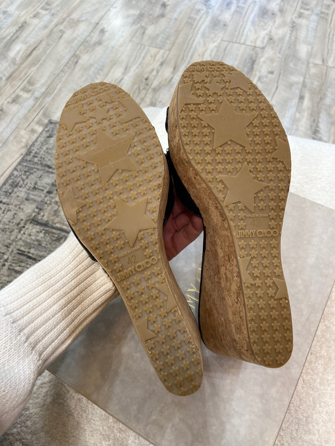 JIMMY CHOO PRIMA CORK WEDGE HEEL MULES SANDAL