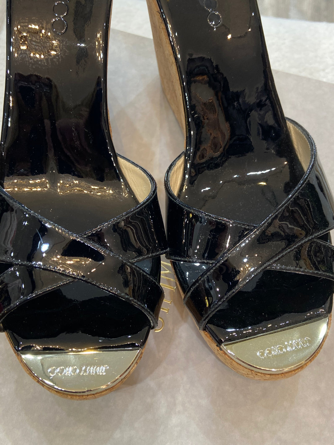 JIMMY CHOO PRIMA CORK WEDGE HEEL MULES SANDAL