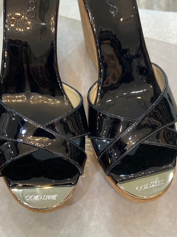 JIMMY CHOO PRIMA CORK WEDGE HEEL MULES SANDAL