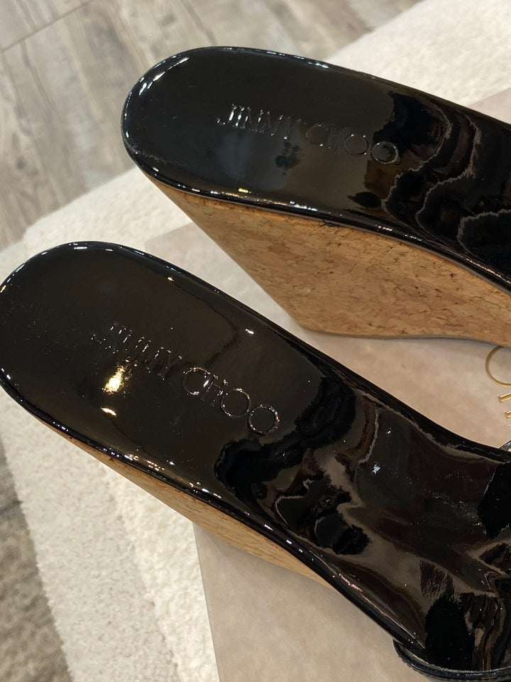 JIMMY CHOO PRIMA CORK WEDGE HEEL MULES SANDAL