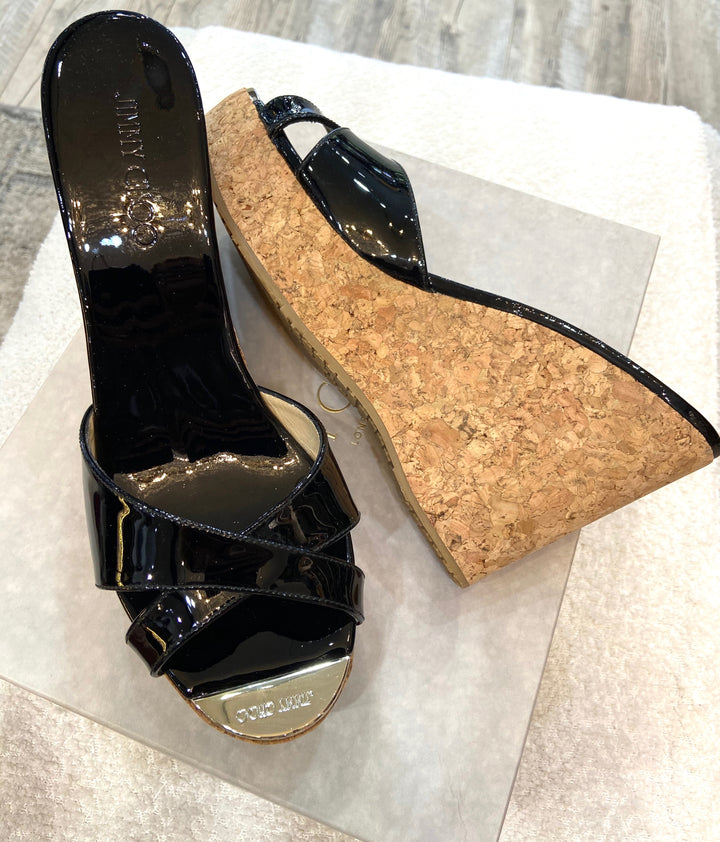 JIMMY CHOO PRIMA CORK WEDGE HEEL MULES SANDAL