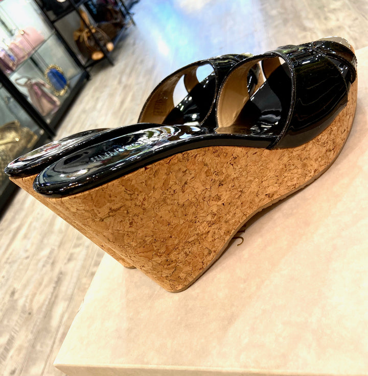 JIMMY CHOO PRIMA CORK WEDGE HEEL MULES SANDAL