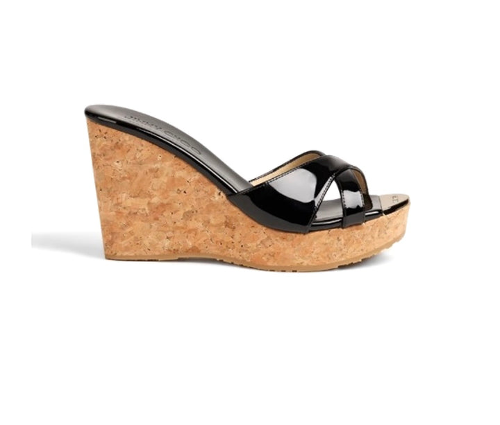 JIMMY CHOO PRIMA CORK WEDGE HEEL MULES SANDAL