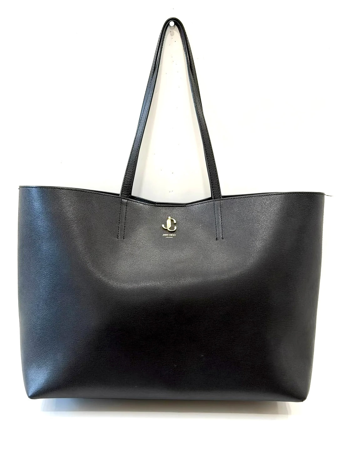 JIMMY CHOO SIGNATURE CALFSKIN LEATHER SHOPPER TOTE BAG
