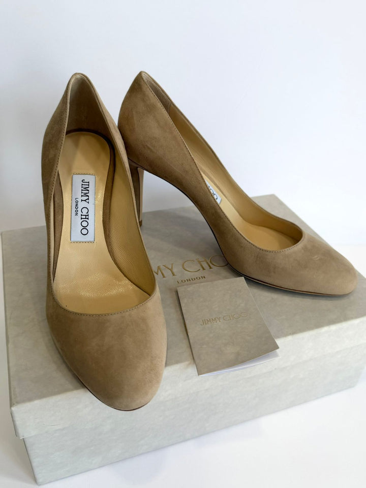 JIMMY CHOO BRIDGET 85 SUEDE PUMPS