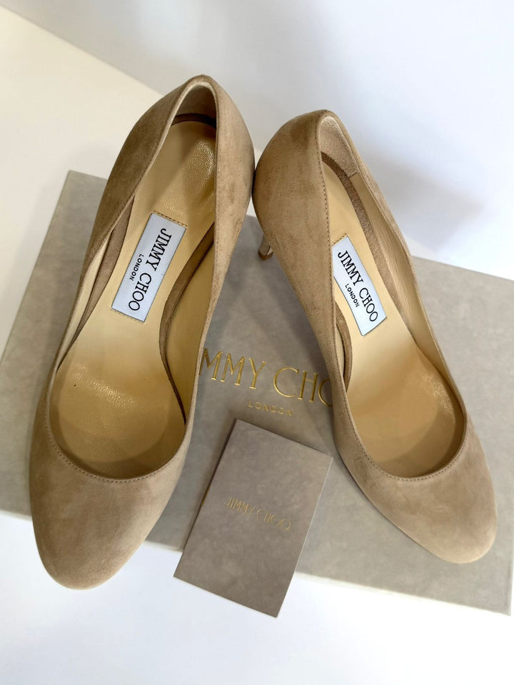 JIMMY CHOO BRIDGET 85 SUEDE PUMPS