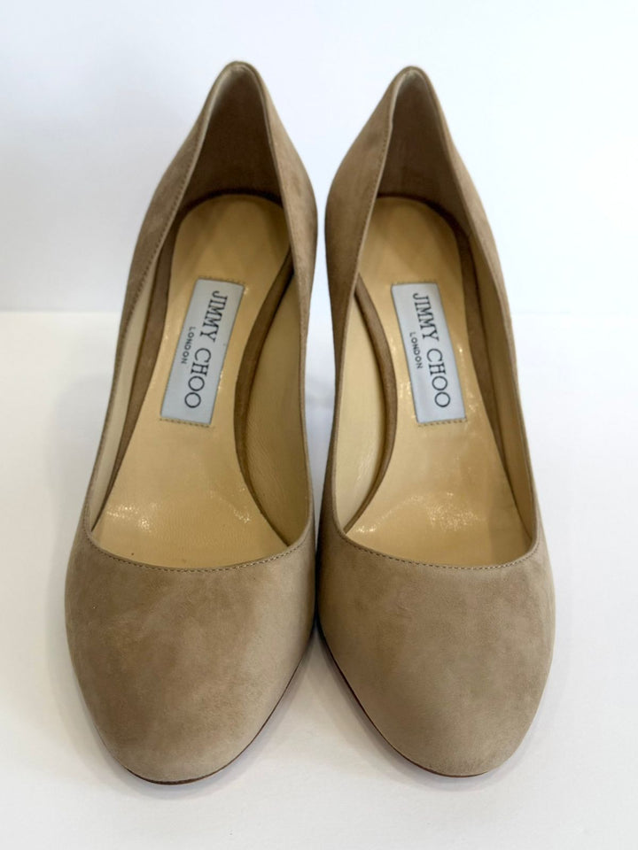 JIMMY CHOO BRIDGET 85 SUEDE PUMPS