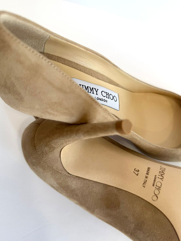 JIMMY CHOO BRIDGET 85 SUEDE PUMPS