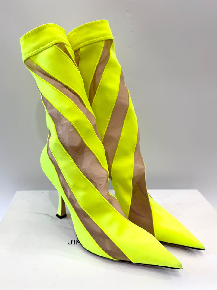 JIMMY CHOO X MUGLER SPIRAL SOCK ANKLE BOOTS