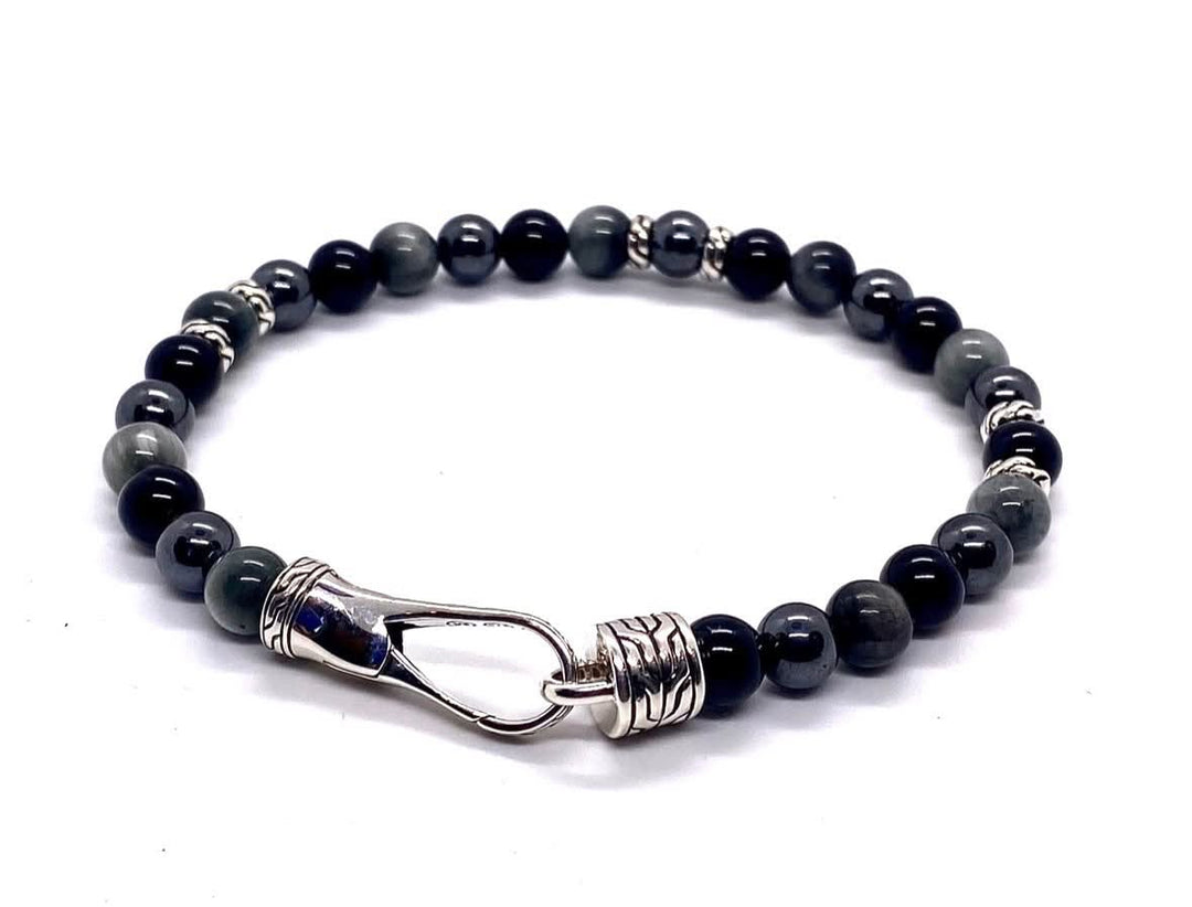 JOHN HARDY CLASSIC CHAIN BEADED ONYX EAGLE EYE HERMATITE BRACELET