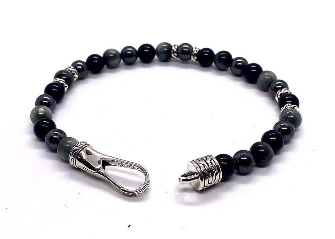 JOHN HARDY CLASSIC CHAIN BEADED ONYX EAGLE EYE HERMATITE BRACELET