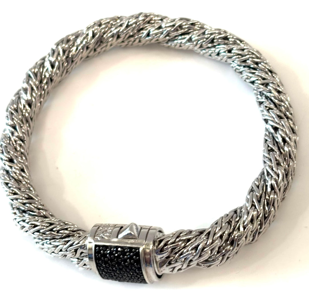 JOHN HARDY CLASSIC CHAIN STERLING SILVER BLACK SAPPHIRE TWISTED CHAIN BRACELET