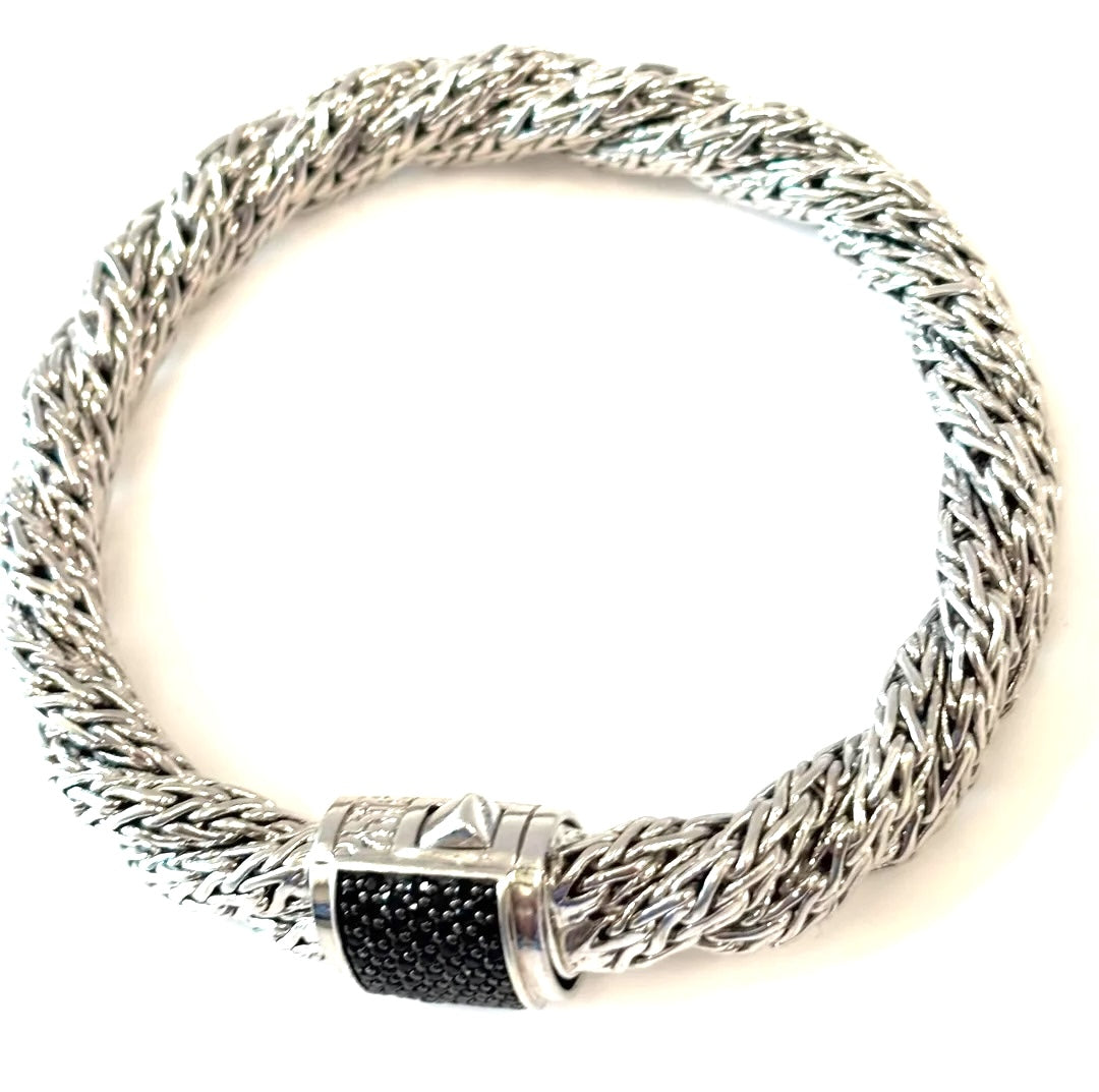 JOHN HARDY CLASSIC CHAIN STERLING SILVER BLACK SAPPHIRE TWISTED CHAIN BRACELET