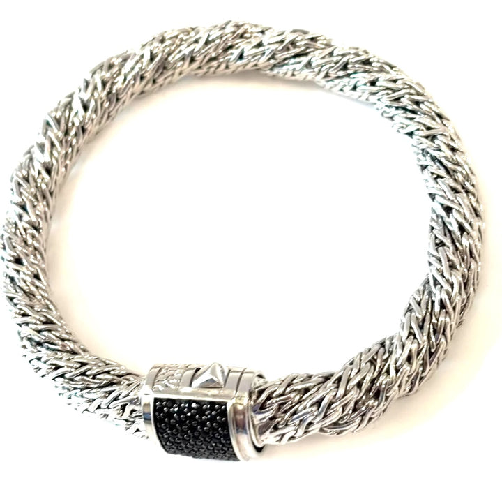 JOHN HARDY CLASSIC CHAIN STERLING SILVER BLACK SAPPHIRE TWISTED CHAIN BRACELET