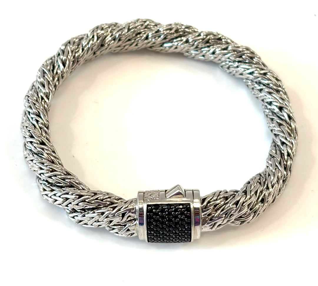 JOHN HARDY CLASSIC CHAIN STERLING SILVER BLACK SAPPHIRE TWISTED CHAIN BRACELET