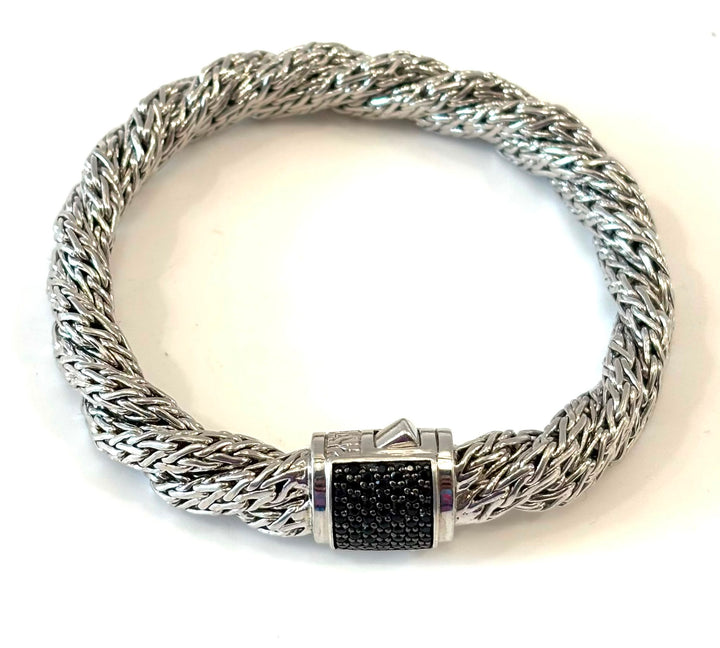 JOHN HARDY CLASSIC CHAIN STERLING SILVER BLACK SAPPHIRE TWISTED CHAIN BRACELET