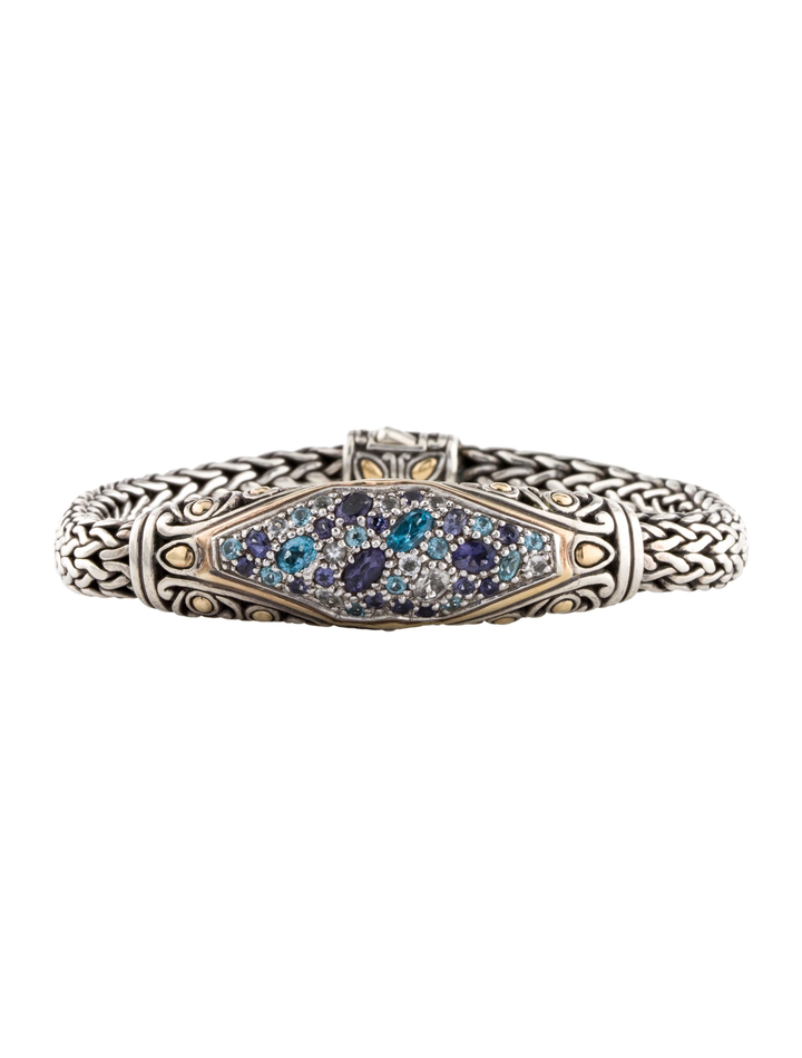JOHN HARDY MULTISTONE BATU LAVA BLUE CHAIN STERLING SILVER &amp; 18K GOLD  BRACELET