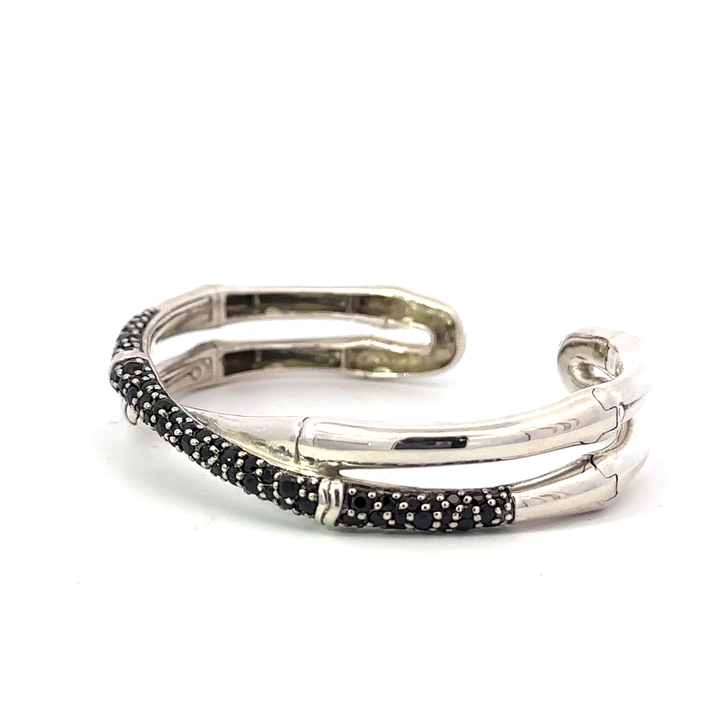 JOHN HARDY STERLING SILVER BLACK SAPPHIRE BAMBOO CROSSOVER BRACELET