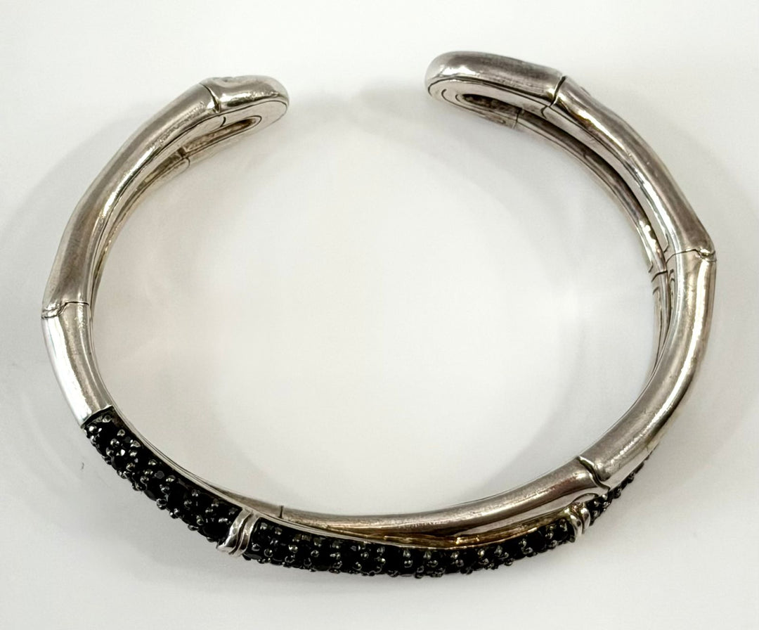 JOHN HARDY STERLING SILVER BLACK SAPPHIRE BAMBOO CROSSOVER BRACELET