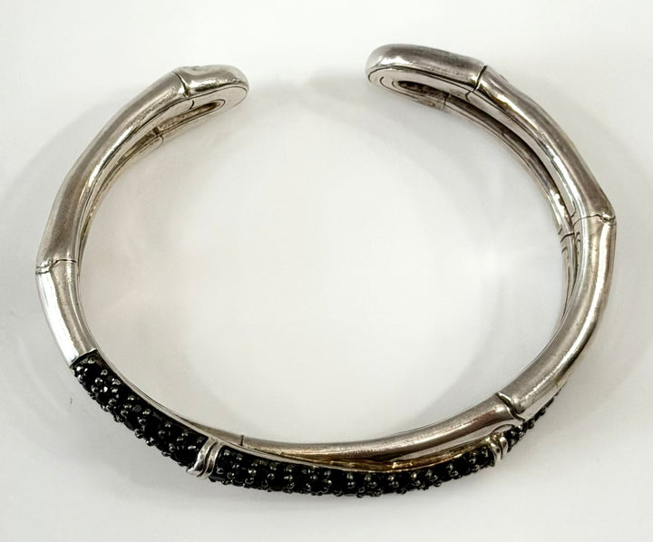 JOHN HARDY STERLING SILVER BLACK SAPPHIRE BAMBOO CROSSOVER BRACELET