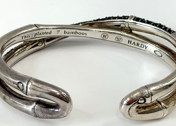 JOHN HARDY STERLING SILVER BLACK SAPPHIRE BAMBOO CROSSOVER BRACELET