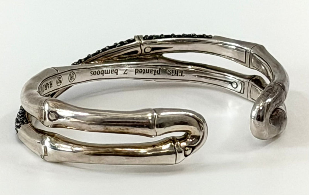 JOHN HARDY STERLING SILVER BLACK SAPPHIRE BAMBOO CROSSOVER BRACELET