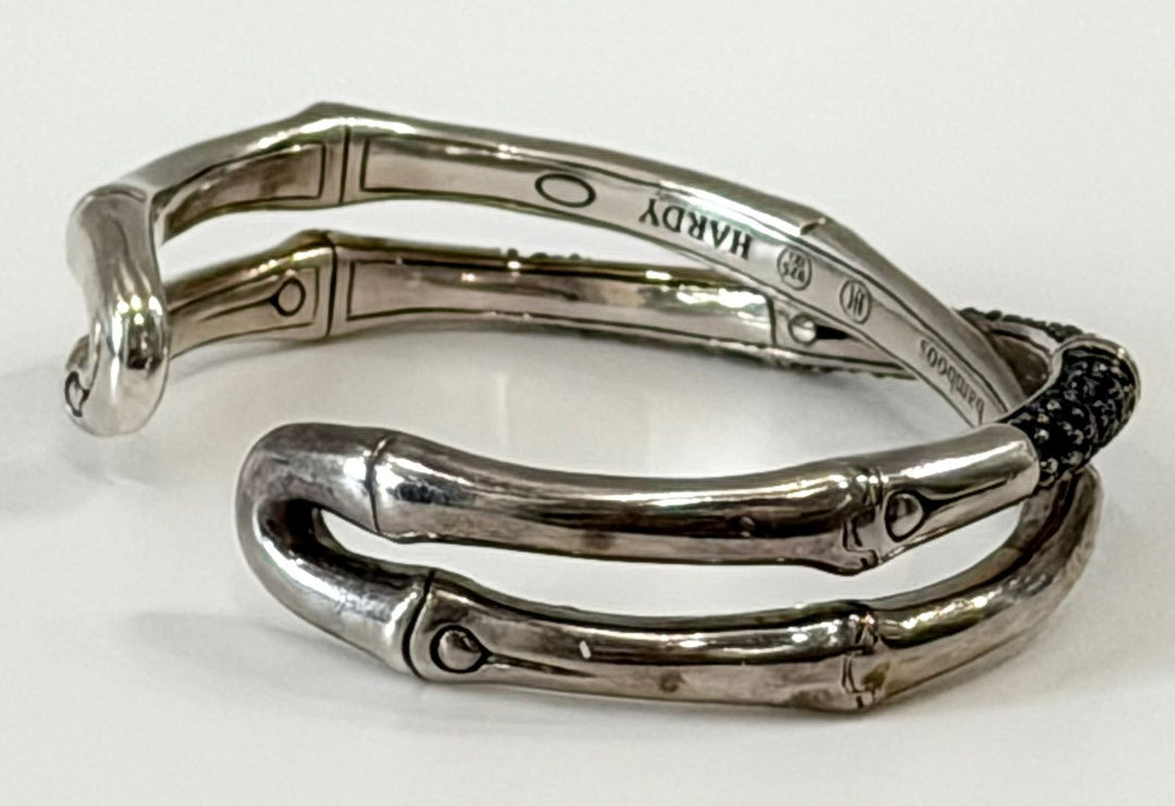 JOHN HARDY STERLING SILVER BLACK SAPPHIRE BAMBOO CROSSOVER BRACELET