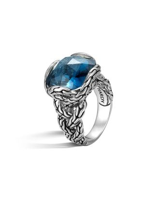 JOHN HARDY STERLING SILVER CLASSIC CHAIN BLUE TOPAZ RING