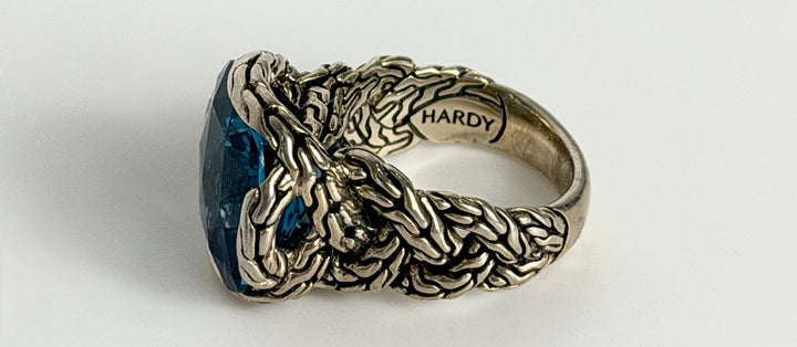 JOHN HARDY STERLING SILVER CLASSIC CHAIN BLUE TOPAZ RING