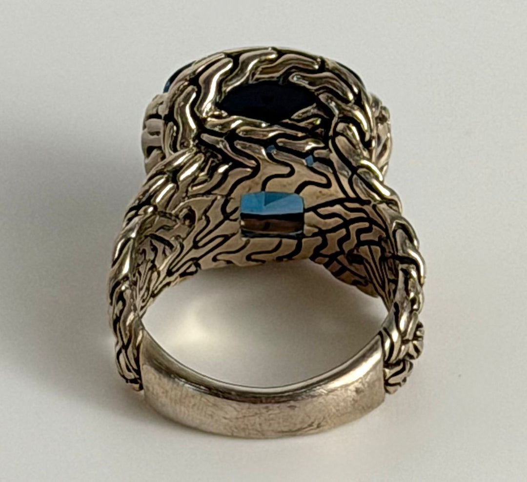 JOHN HARDY STERLING SILVER CLASSIC CHAIN BLUE TOPAZ RING