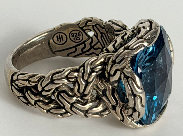 JOHN HARDY STERLING SILVER CLASSIC CHAIN BLUE TOPAZ RING