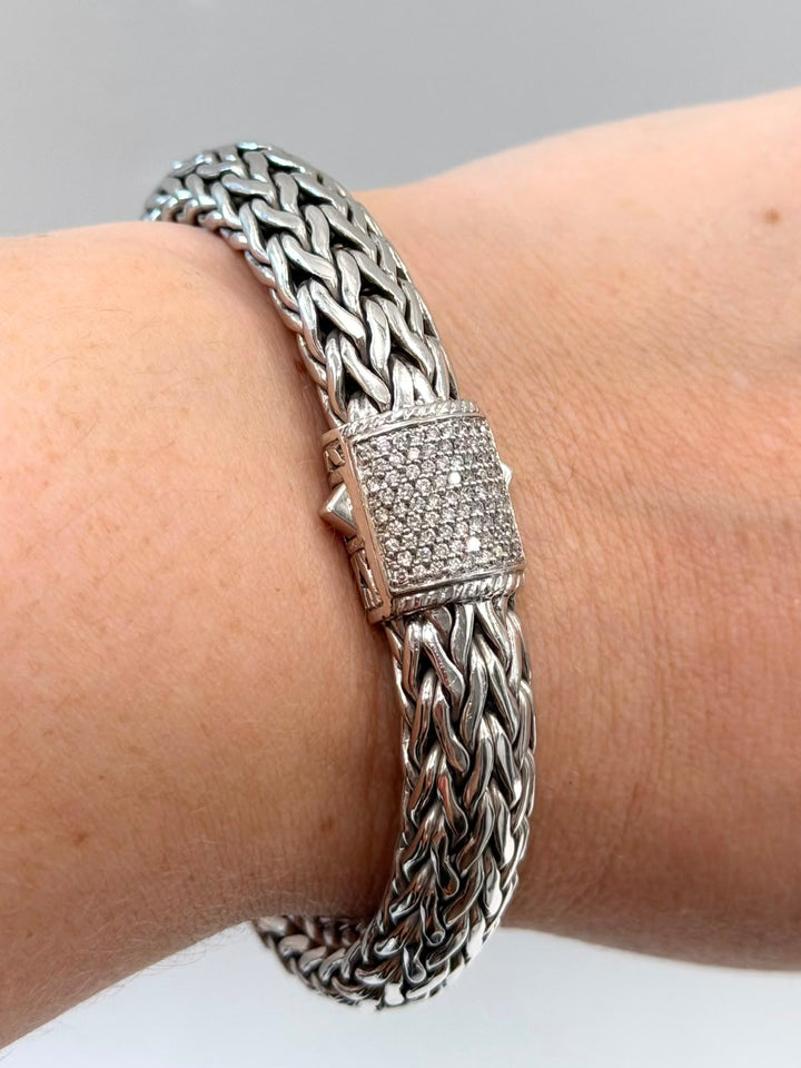 JOHN HARDY ICON PAVÉ DIAMOND STERLING SILVER BRACELET