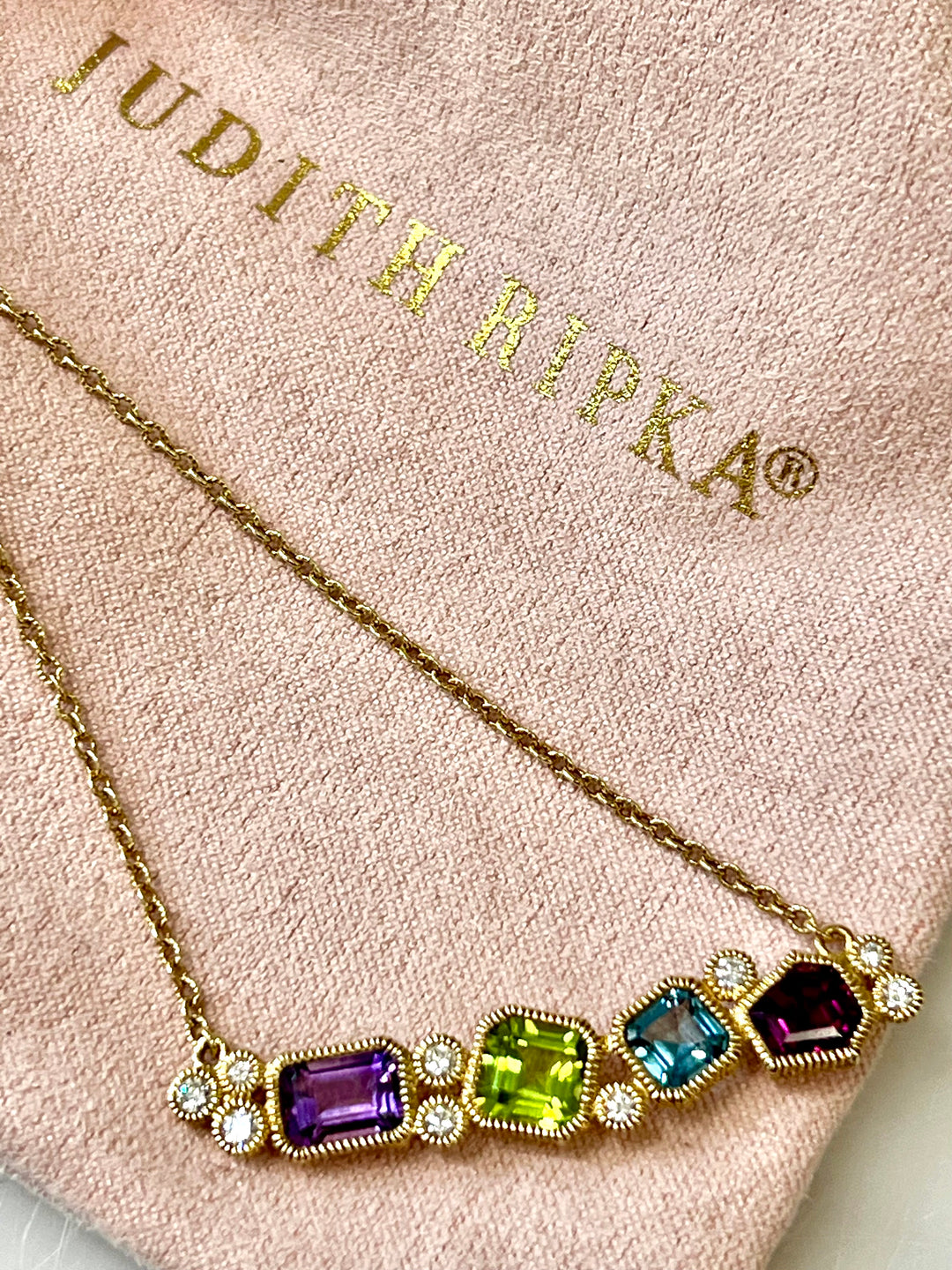JUDITH RIPKA 14K GOLD GEMSTONES DIAMONDS BAR NECKLACE