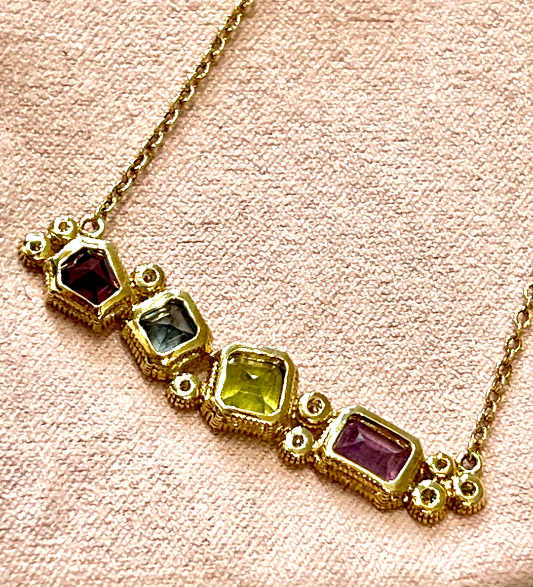 JUDITH RIPKA 14K GOLD GEMSTONES DIAMONDS BAR NECKLACE
