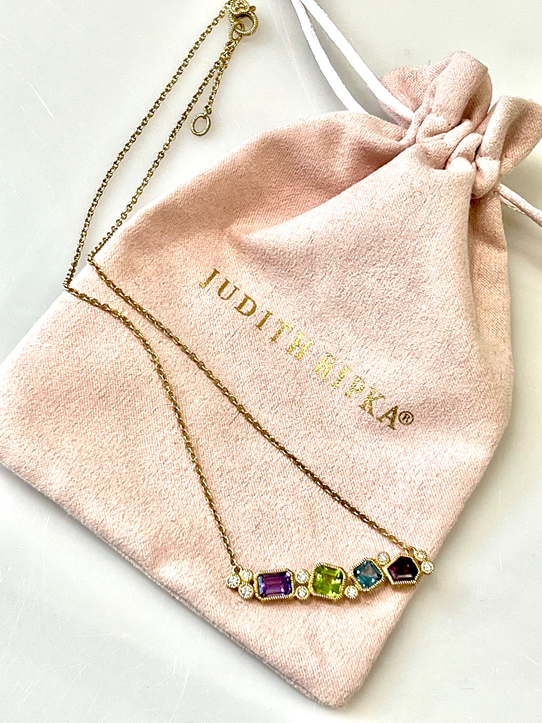JUDITH RIPKA 14K GOLD GEMSTONES DIAMONDS BAR NECKLACE