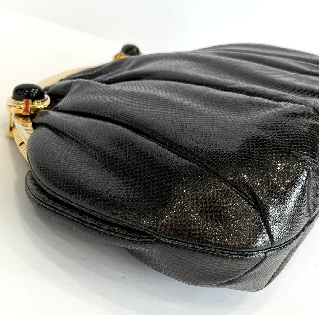 JUDITH LEIBER EXOTIC LIZARD EVENING CLUTCH BAG